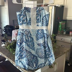 LILLY PULITZER REGENCY BUBBLE DRESS TRUE BLUE STUFFED SHELLS PRINT Size 2
